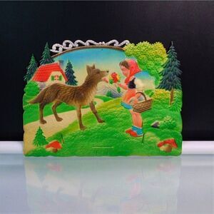 Little Red Riding Hood  Wall Art Germany Embossed Die Cut Vintage 1950s Gift